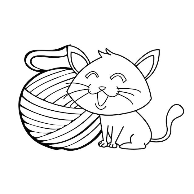 Kinderfarbillustration mit Katze und Wollknäuel