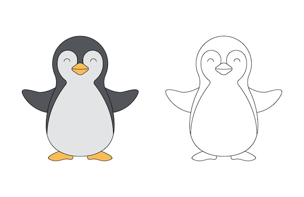 Kinderfarbillustration mit pinguin-vektorvorlage