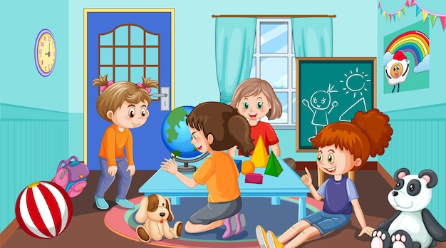 Kindergartenklassenzimmer mit kindern