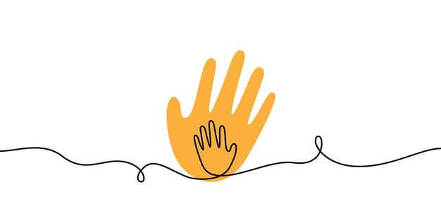 Kinderhand in elternhand, einzeilige illustration