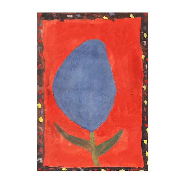 Kinderillustration. kinderstillleben. blaue blume. orangefarbener hintergrund.