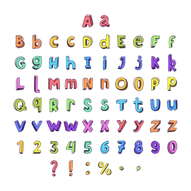 Kinderkarikatur buntes volles Alphabet