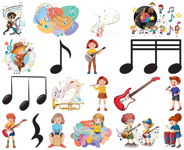 Vektor kindermusikinstrumente und musiksymbolsatz