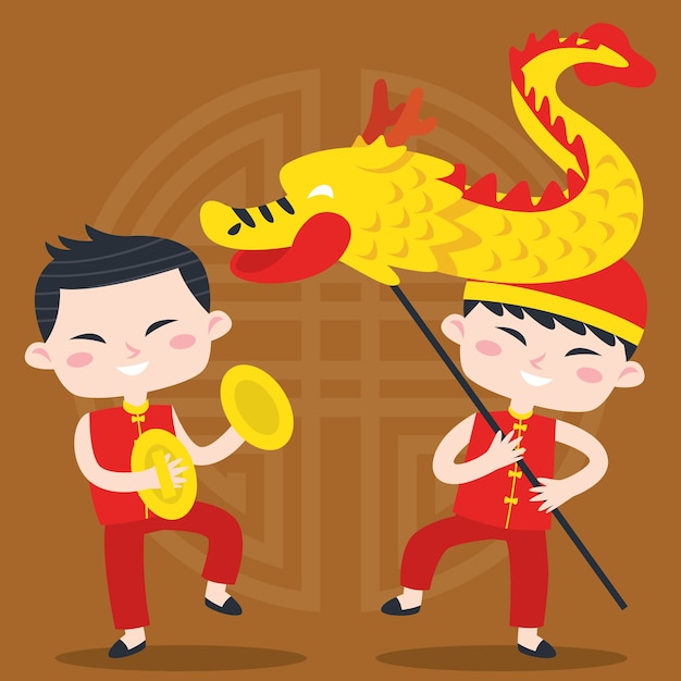 Kinderplakatillustration der netten karikatur chinesische. chinesisches grußkarten-design