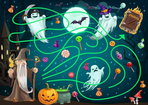 Kindersuchpfadspiel mit halloween-geistern