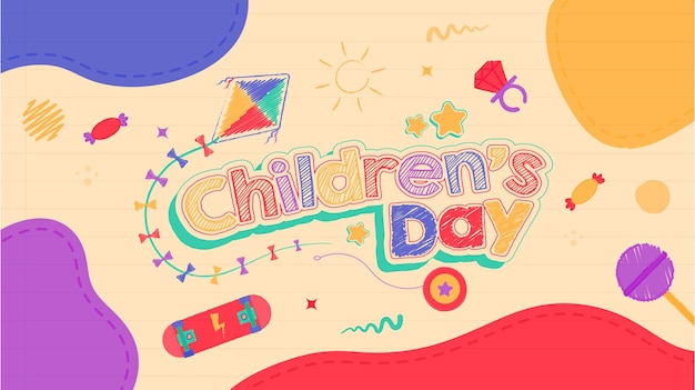 Kindertagesspielzeug-Drachen-Skate-Skizze-Vektor-Banner-Vorlage