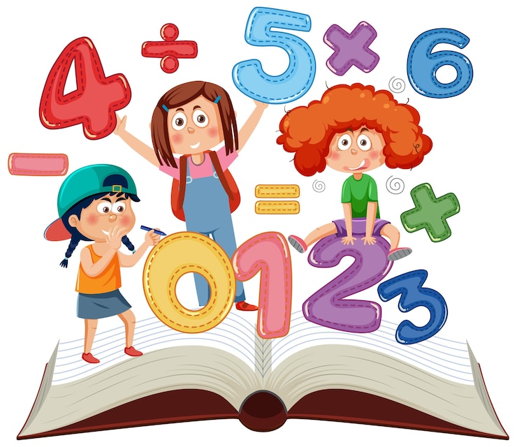 Vektor kinderzeichentrickfigur mit mathe- und zahlenthema