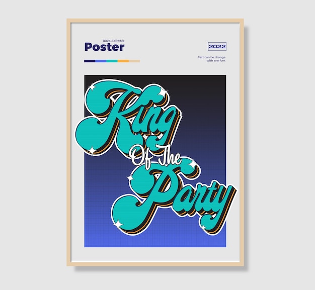 Vektor king of the party vintage retro editierbares poster mit texteffekt