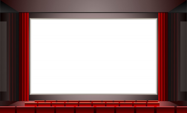 Vektor kino mit leerem weißen bildschirm, illustration