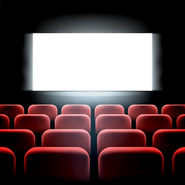 Kino-Premiere-Bildschirm mit roten Sitzen