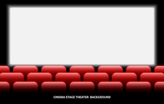 Vektor kinobühnentheater mit reihe roter stühle