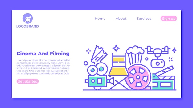 Vektor kinofilm- und videografie-drohnen-landingpage-konzept