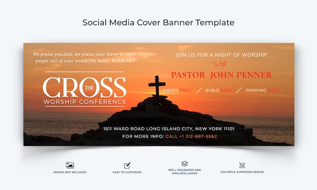 Kirche Motivationsrede Social Media Facebook Cover Banner Vorlage Premium-Vektor