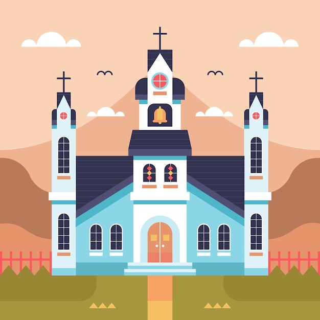 Kirchengebäudeillustration des flachen Designs