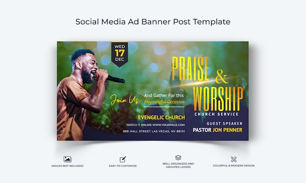 Kirchenrede Social Media Facebook-Werbebanner Beitragsvorlage Premium-Vektor