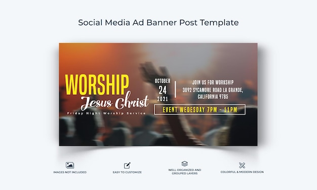 Kirchenrede Social Media Facebook-Werbebanner Beitragsvorlage Premium-Vektor