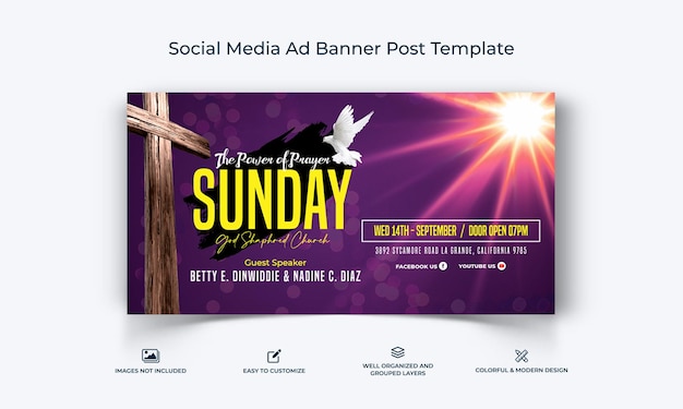 Kirchenrede Social Media Facebook-Werbebanner Beitragsvorlage Premium-Vektor