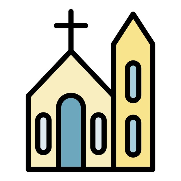 Kirchensymbol. Umriss des Kirchenvektorsymbols in Farbe, flach isoliert