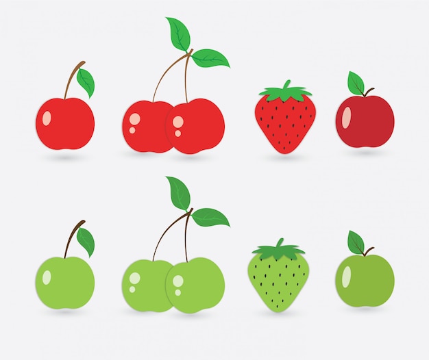 Kirsch-, Erdbeer- und Apfelsymbolsatz