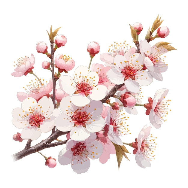 Kirschblüte Vektor realistischer Sakura-Zweig Aquarell Frühlingsblumenelement