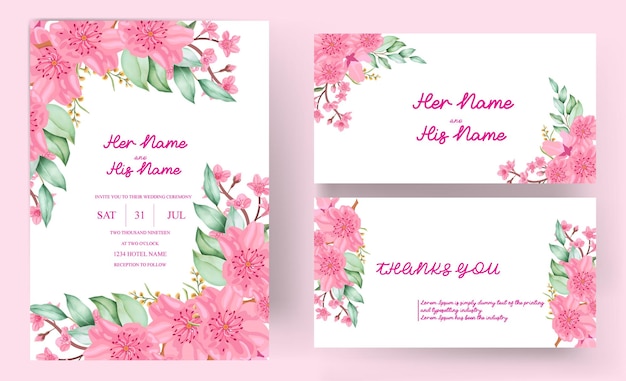 Vektor kirschblüten-hochzeitseinladung mit schönem blumen-template-design