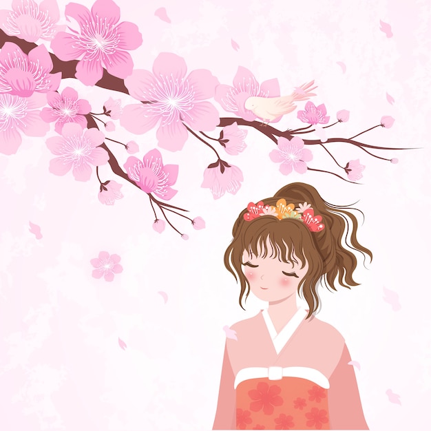 Kirschblüten-japan-mädchen im kimono