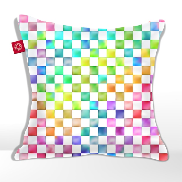 Vektor kissen in aquarellen lebendige regenbogenfarben mit checker seamless pattern