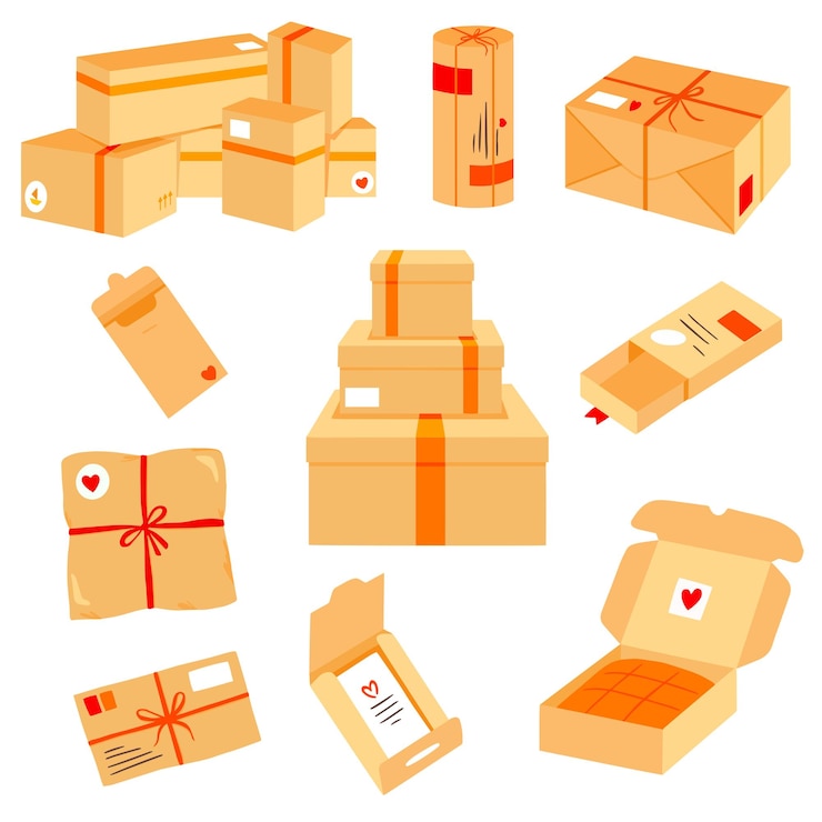 Vektor kisten stickerpack pakete verpackung post versand vektor illustrationssatz