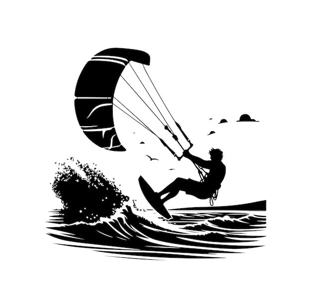 Kitesurfing-vektorillustration in silhouettenstil