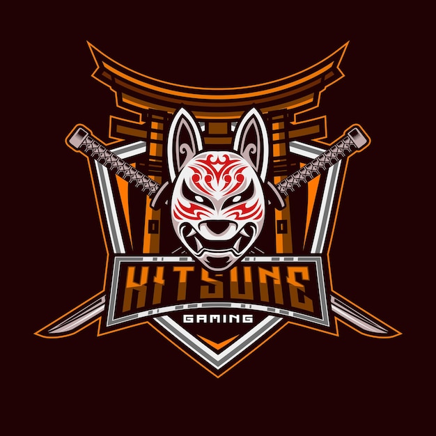 Vektor kitsune esport logo kitsune und cross katana samurai head japan wolf logo modern style vector illustration