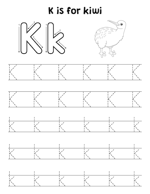 Vektor kiwi animal tracing letter abc malvorlage k