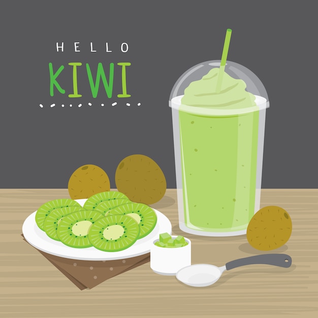 Kiwisaft, Kiwi trinken und eine halbe Scheibe Kiwi