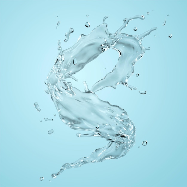 Klarer Wasserspritzeffekt auf blauem Hintergrund in 3D-Illustration