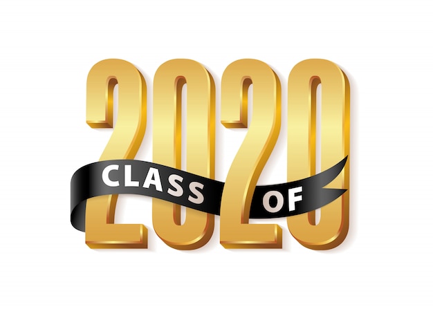 Klasse von 2020. gold-graduierungs-3d-logo mit schwarzem band