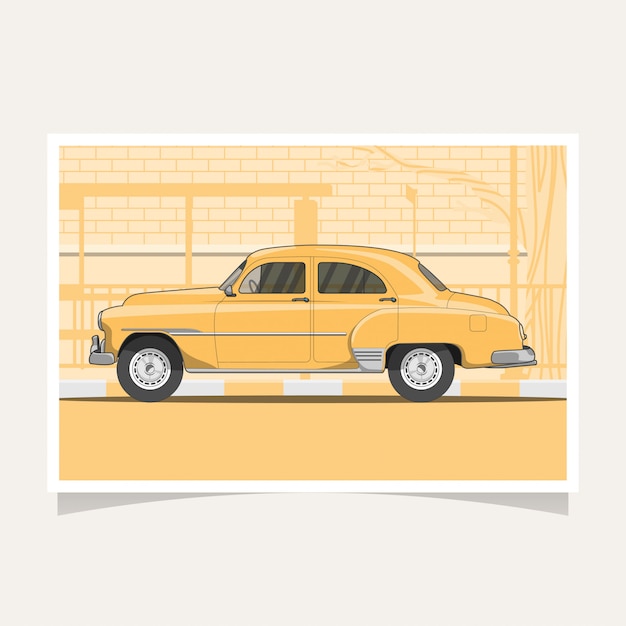 Klassische gelbe Auto-flache Illustration