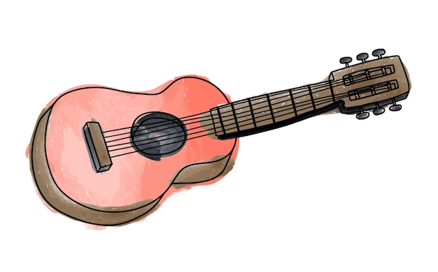 Klassische gitarren-clipart-cartoon-stil mit aquarell.