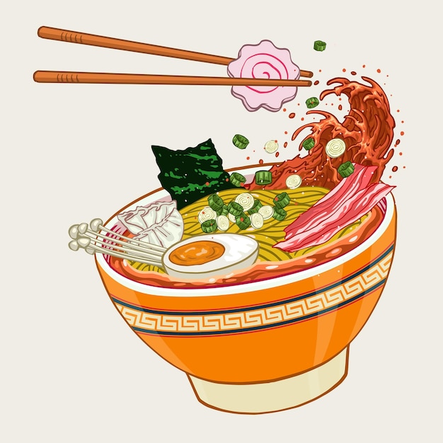 Vektor klassische handgezeichnete japanische nudel-ramen