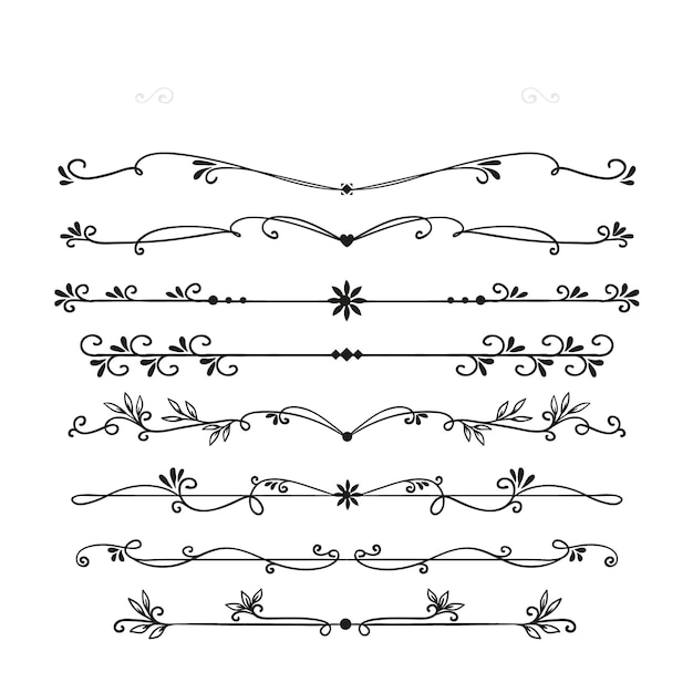 Vektor klassische linienscheider blüten dekorative trennwände buchverschmückung dekoration ornamente