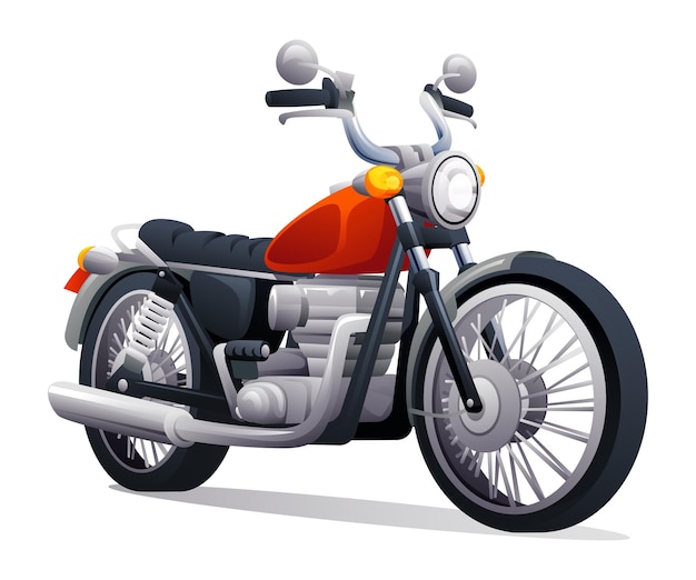 Klassische motorrad-vektor-cartoon-illustration isoliert auf weißem hintergrund