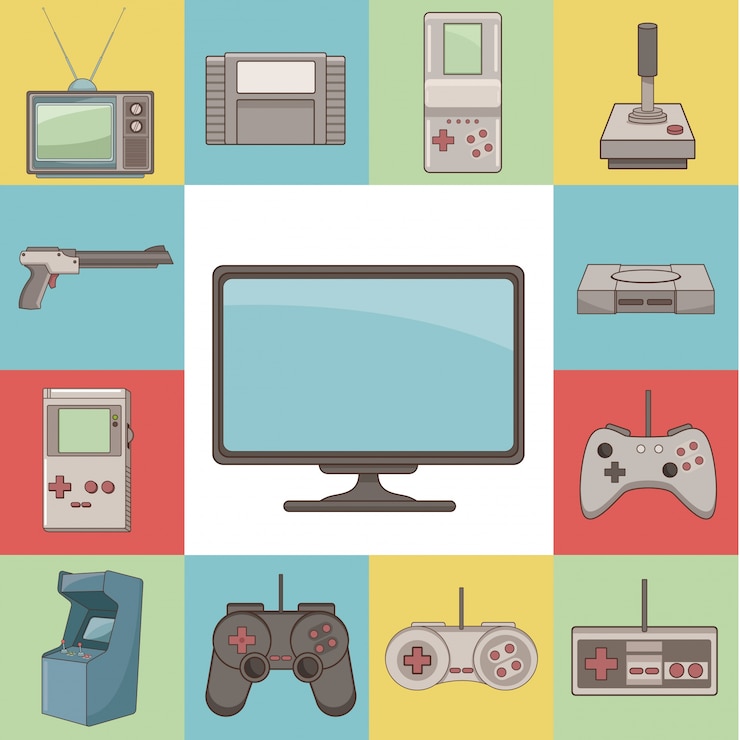 Vektor klassische videospiele und konsolenikonen