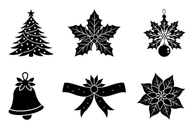 Klassische Weihnachtssymbole Bündel Silhouette Vektor-Illustration