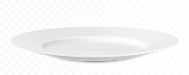 Klassische weiße Keramik- oder Glasplatte isoliert auf weißem Hintergrund Seitenansicht Weiße Küchenutensilien zum Essen Illustration für Ihre Projekte Realistische 3D-Vektorillustration