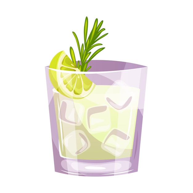 Klassischer gin-tonic-cocktail mit limetteneis, rosmarin, italienische aperitif-cocktails, alkoholisches getränk