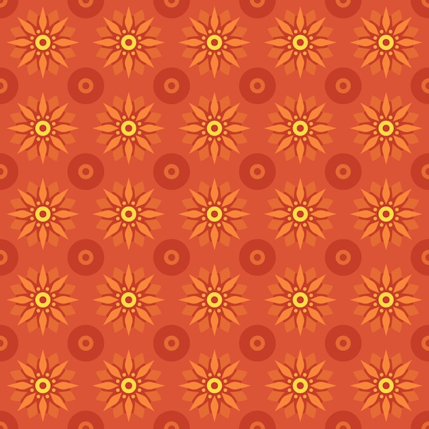 Klassischer nahtloser batikmusterhintergrund. luxus geometrische mandala tapete. elegantes traditionelles blumenmotiv in orange farbe