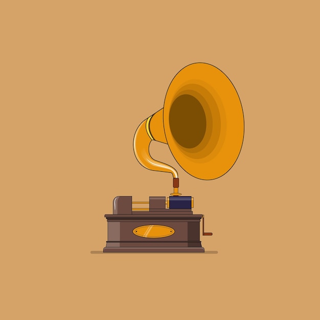 Klassischer phonograph-vinyl-musikplayer in cartoon-vektorzeichnung