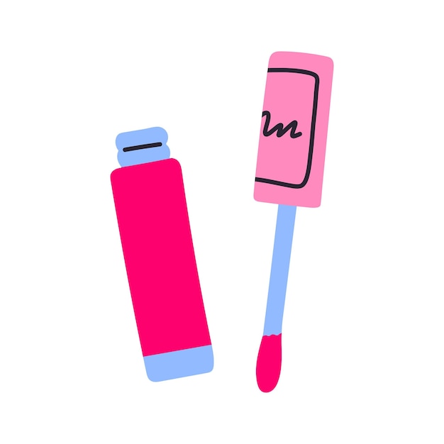 Klassischer rosafarbener Lippenstift der 80er und 90er Jahre im modernen, flachen Stil. Handgezeichnete Vektorillustration. Modepatch