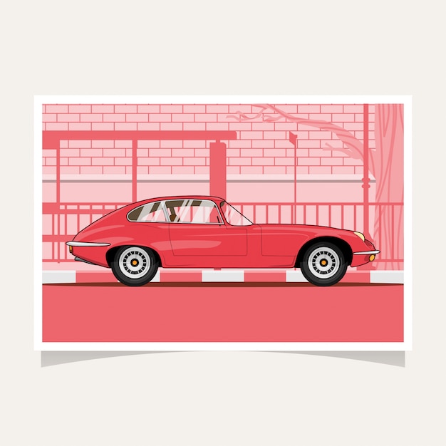 Klassischer roter auto-begriffsentwurfs-flacher illustrations-vektor