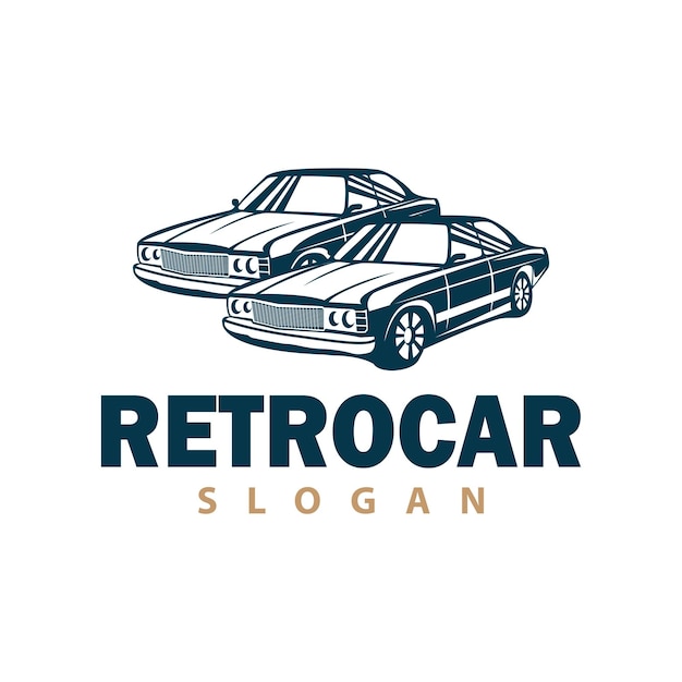 Klassisches Auto-Logo-Design-Abzeichen-Stempel-Vektor-Fahrzeug-Muskel-Fahrzeug alte Vintage-Retro-Illustration.