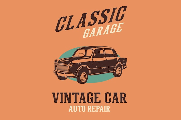 Klassisches Garagen-Oldtimer-Autoreparatur-Silhouette-Design