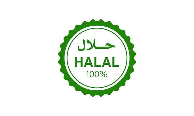 Klassisches grünes halal-etikett mit flachem design, muslimisch zugelassener produktabzeichen-aufkleberhalal-abzeichen-lebensmittel